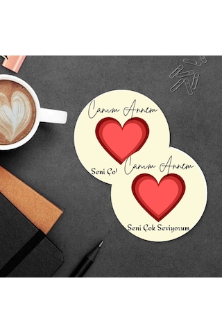 Canım Annem Tasarımlı Mdf İkili Bardak Altlığı Anneler Günü Hediyesi Çok Renkli