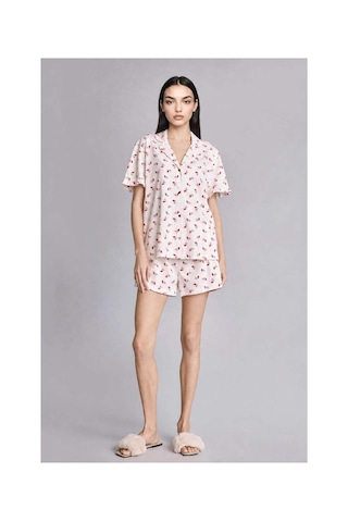 Defacto Regular Fıt Şortlu Kısa Kollu Desenli 2li Ecru Pijama Takımı H7407ax26hser98 Ekru-er98