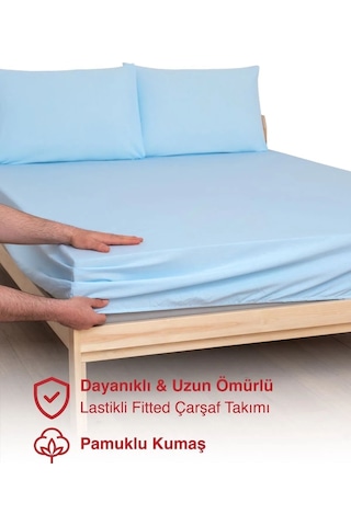 Lastikli Çarşaf %100 Pamuklu Penye Kumaş Tek/çift Kişilik Mavi