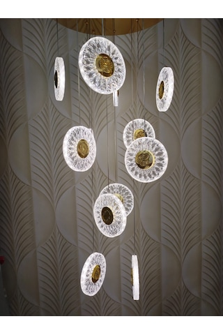 Şık Tarz Modern Led Avize Gold Ledli Salon Avize 12 Li Sarı