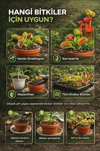 Etobur Bitki Toprağı 5 Litre Düşük Ph Torf Perlit Karışımı Gübre İçermez, Profesyonel Substrat