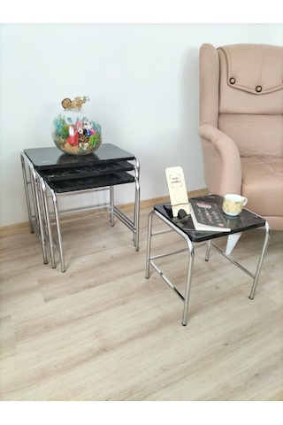 Evko Mobilya Buket Sehpa, 4'lü Zigon Sehpa, Dörtlü, Krom-smermer