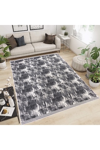 Modern Pamuklu Halı Örtüsü Savan 6m2 Dokuma 200x300 Lastiksiz Antrasit