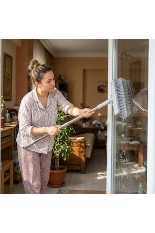 Çift Taraflı Fırçalı Camsil Çekpas + 140 Cm Yer Kaplamayan Modüler Metal Saplı Cam Balkon Temizleme Seti Çok Renkli