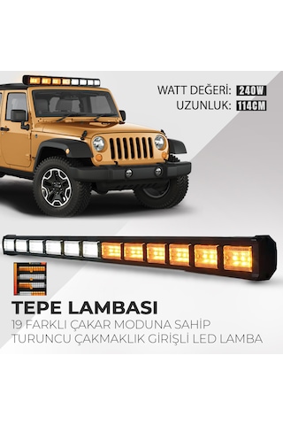 Turuncu Beyaz Çakarlı 114cm Çakarlı Led Bar Off Road