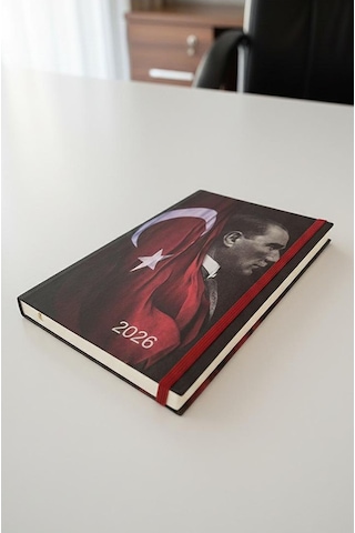 2026 Atatürk Ajanda Premium Sert Kapak Özel Baskı 17x24 Cm Lastikli Ajanda Atatürk Kapaklı Bordo Ofs907ata