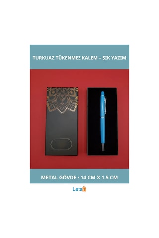Mandala Desenli Kutu İle Şık Turkuaz Tükenmez Kalem Çok Renkli