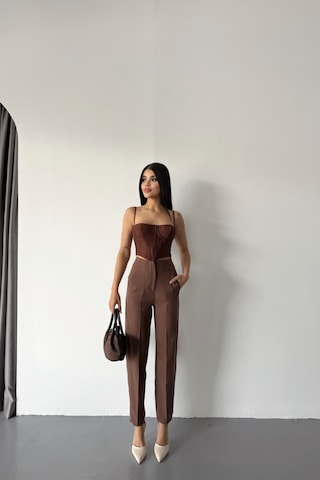 Reka Moda Pantolon Pensli Atlas Kumaş - Kahverengi Kahverengi