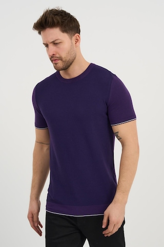 Alexander Gardi Alexandergardı Bisiklet Yaka Kolları Şeritli Triko T-shirt 1243 Mor