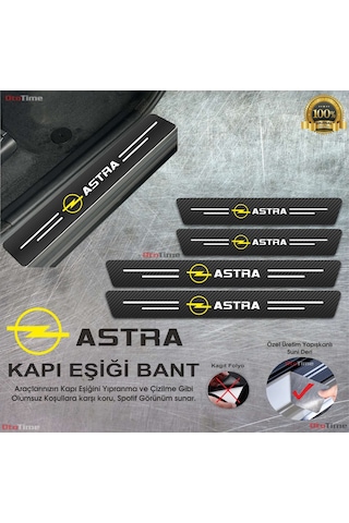 Opel Astra Logolu Karbon Kapı Eşiği Koruyucu Suni Deri 4'lü Set