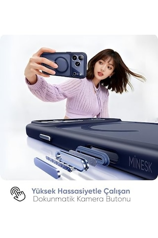 İphone 17 Pro İçin Magsafe İle Uyumlu Özel Geliştirilmiş Kamera Çerçevesini De Koruyan, Arkası Mat Polikarbonat Kenarları Silikon Akıllı Tasarım Kılıf Mavi, 17 Pro 50 x 22