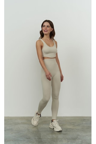 Jade Bej Dikişsiz Fitilli Tayt Bej