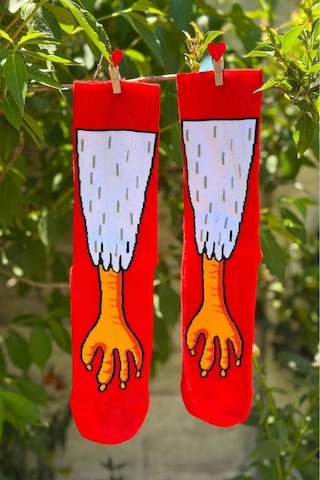 Lousocks Unisex Horoz Ayağı Renkli Soket Çorap Kırmızı