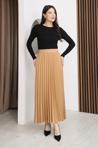 Lodmela Beli Lastikli Piliseli Etek 6017-camel Camel