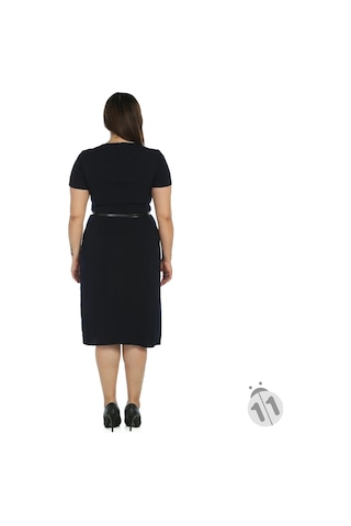 4084Lm-Nidya Moda Büyük Beden Elbise Biyeli Krep Lacivert