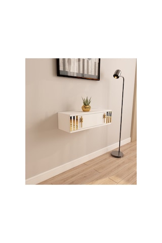 Lena 70cm Duvara Monte , Kapaklı, Modern Dresuar Beyaz-altın Beyaz-altın