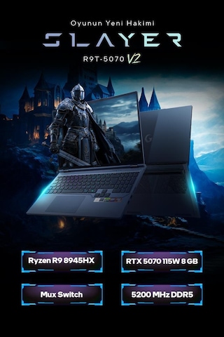 Game Garaj Slayer R9T-5070 V2 C2 R9-8945HX 32 GB 2 TB SSD RTX5070 16" Dos Dizüstü Bilgisayar