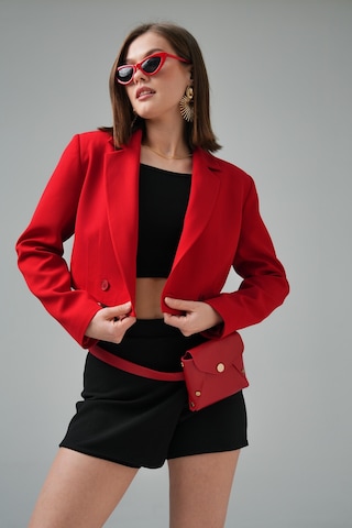 Kırmızı Kruvaze Crop Blazer Ceket Kırmızı
