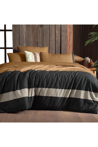 Sarev Loamy Kıng Sıze Battal Boy %100 Pamuk Çift Taraflı Nevresim Takımı Taba Taba