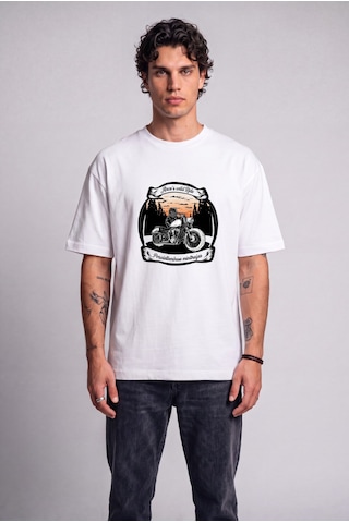 Black Nova Oversize Baskılı Unisex %100 Pamuk T-shirt Twilight Cruiser Beyaz