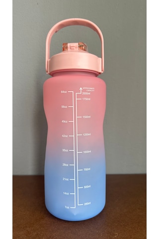 Motivasyonel Su Matarası Suluk 2 Litre Stıcker Ve Pipetli Su Matarası Pembe