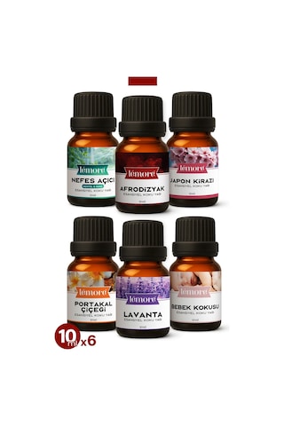 Lemore Esansiyel Uçucu Yağ Buhurdanlık Yağı Hava Nemlendirici Aroma Difüzörü Kokusu Esans 6'lı