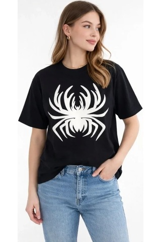 Alyn Wear Örümcek Baskılı Tişört Kısa Kollu Bisiklet Yaka T-shirt - Siyah