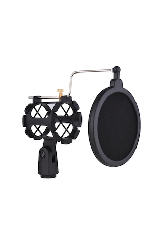 Mufunye Siyah Plastik Mikrofon Sarsıntı Dengesi Anti-puf Ağı + Metal Çubuk - 2-4cm Çaplı Mikrofonlar İçin