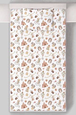 Organik Tek Kişilik Lastikli Çarşaf Seti - Sihirli Minik Akrobasi Renkli