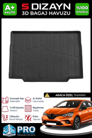 S-dizayn Renault Clio 5 3d Pro Bagaj Havuzu 2019 Üzeri A+ Kalite