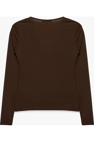 Koton Sandy Kumaş Uzun Kollu Slim Fit Düğüm Detaylı V Yaka Tişört Kahverengi 7wak50075ek Kahve