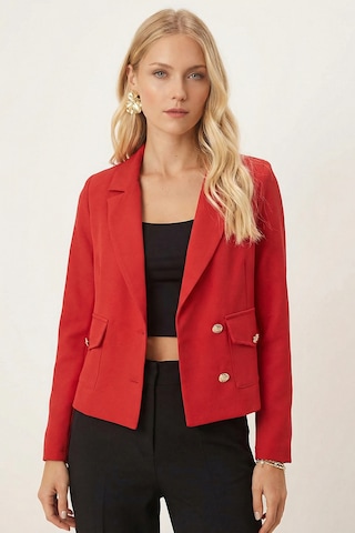 Armonika Kadın Kırmızı Erkek Yaka Kare Cepli Crop Ceket Arm-26k001026