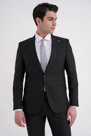 Efor Slim Fit Çift Yırtmaç Sivri Yaka Esnek Siyah Klasik Takım Elbise Tk 939 Siyah