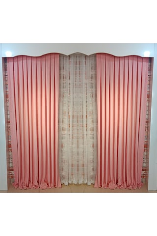 Pembe Renk Fon Kadife Perde Çift Kanat 1/3 Sık Pileli Dikim V-26 Pembe