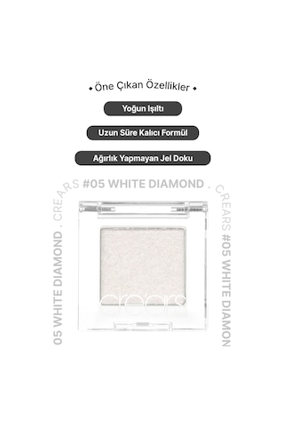 Cre'ars Yoğun Işıltılı Jel Yapılı Tekli Far Diamond Glow Eyeshadow 05 White Diamond