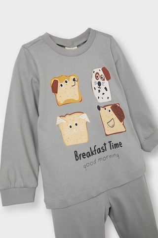 Defacto Erkek Bebek Pijama Takımı Baskılı Uzun Kollu Penye Üst Uzun Alt F2917a525augr454 Gri