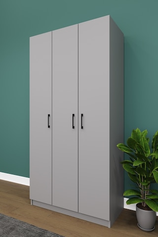 Asra Trend 3 Kapaklı Gardırop G-07 %100 MDF Kompakt Kıyafet Dolabı Kül Gri