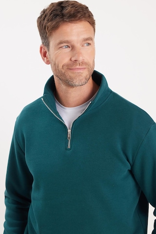 Tudors Unisex Relax Fit Rahat Kesim Pamuklu İçi Polarlı Yarım Fermuarlı Yeşil Dik Yaka Sweatshirt-35163 Yeşil