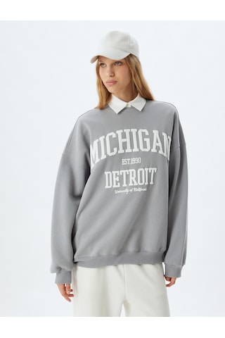 Koton Bisiklet Yaka Sweatshirt Oversize Kolej Baskılı Uzun Kollu Şardonlu Gri 5wal10181ık Gri