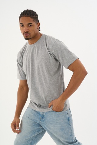 Dechers Erkek %100 Organik Pamuklu Yumuşak Dokulu Comfort Fit Bisiklet Yakalı T-shirt E222 Gri