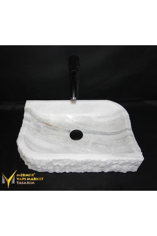 Muğla Beyaz Mermer Tasarım Köşeli Lavabo