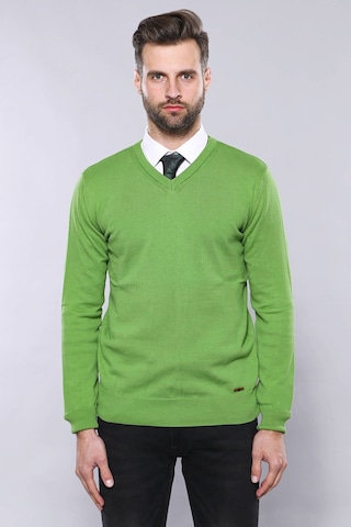 Wessi V Yaka Erkek Triko - Yeşil