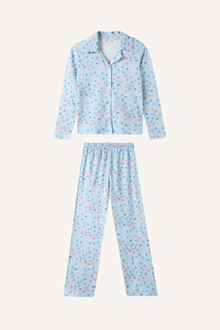 Defacto Ayıcık Desenli Düğmeli 2li Pijama Takımı Kız Çocuk I6088a826wnbe773 Mavi-be773