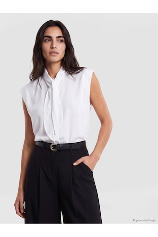 Lcw Vision Beyaz Fular Yaka Oversize Kadın Gömlek