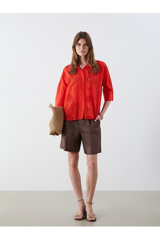 Lcw Vision Kırmızı Oversize Kadın Gömlek