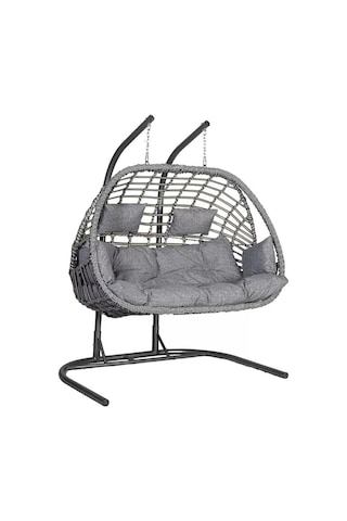 Emel Home Tulipa 2 Kişilik Rattan Salıncak Gri