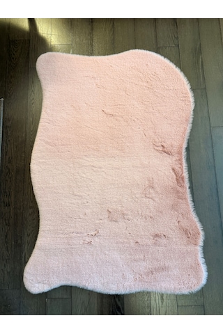 Ultra Soft Pembe Yumuşak Dokulu Peluş Halı Asimetrik