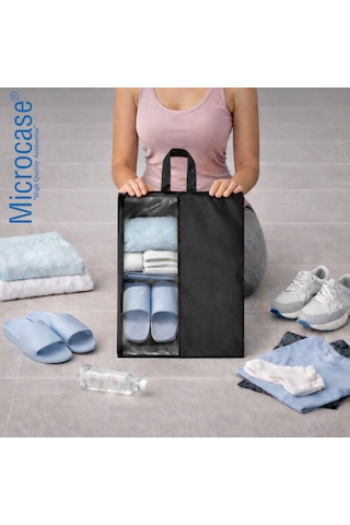 Microcase Çok Amaçlı Şeffaf Pencereli Ayakkabı Düzenleyici Seyahat Çantası Hurç 50x40 Cm 15 Adet Al5502 Siyah