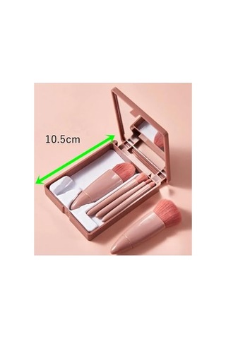 Tr C005 Taşınabilir 5 Parçalı Aynalı Profesyonel Makyaj Fırça Seti - Taşınabilir Mini 10.5cm Bakır Renk