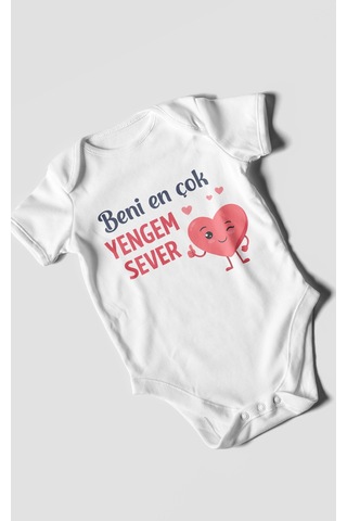 Morivokids Beni En Çok Yengem Sever Kısa Kollu Bebek Body %100 Pamuk Beyaz